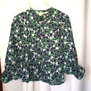 Maeve Anthropologie Cherry Print Blouse Top XS Green Balloon Sleeve Whimsical